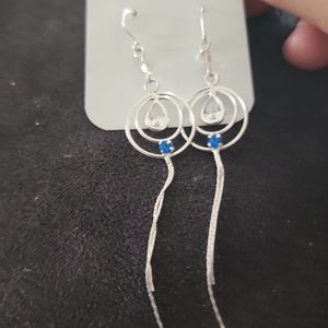 Sterling silver 925 long earrings w blue zircon
